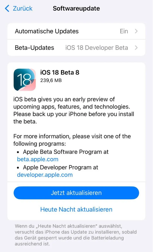 幸福路街道苹果手机维修分享苹果 iOS / iPadOS 18 开发者预览版 Beta 8 发布 